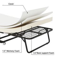 CAIYUN Folding Bed with Mattress,Guest Z Single Bed,Portable Foldable Beds with Memory Foam Mattress and Fabric Storage Bag,Spare Beds,Rollaway with Fold-up Metal Frame 190 x 80CM