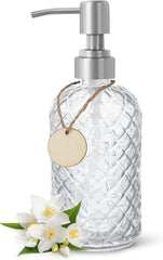 Topsky Glass Soap Dispenser with Siliver Metal Pump - 400ml Liquid Hand Soap Dispenser - Rustproof Pump for Kitchen & Bathroom, Great for Lotions, Essential Oil, Liquid Soaps Transparent