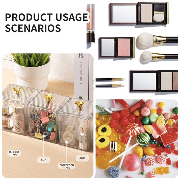 Gukasxi Acrylic Cotton Pad Holder 3pcs Clear Cotton Swab Storage Box with Lid Cotton Ball Container Bathroom Jars for Living Room Bedroom Study Room Bathroom