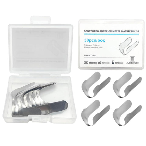 RWBATT 30Pcs/Box Anterior Matrix Bands, Dental Metal Curvature Matrix Bands for Proximal Anterior Restoration Thickness 30μm