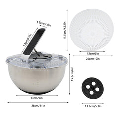 Salad Spinner Stainless Steel with Colander Basket, Handle and Lid, Quick Dry Design, Easy Drain System, Non-Slip Base, 3.5litre Lettuce Spinner Fruits Vegetable Washer Dryer