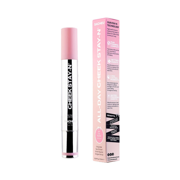 Sacheu Cheek STAY-N Liquid Blush for Cheeks — High Pigment, Buildable, Lightweight Cream Blush for Dewy & Radiant Flushed Cheeks — Long-lasting & Cruelty Free, I'm Cute