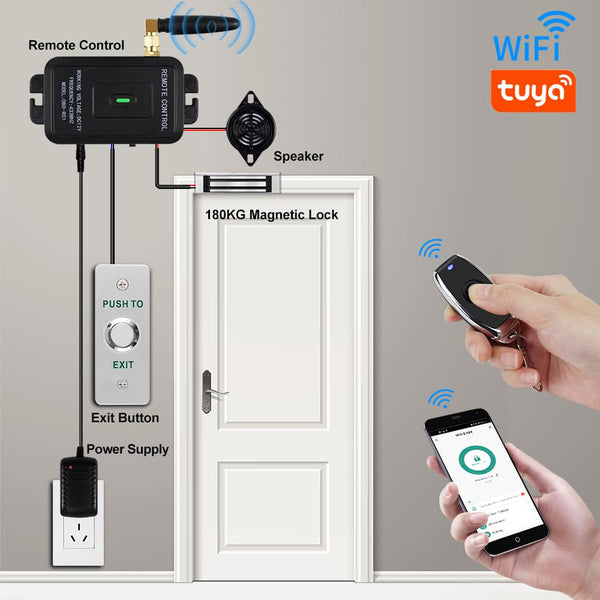ReaIOKbii Tuya Complete Access Control System Kit, 433MHz Remote Controller Door Opener, 180kg Magnetic Lock, 30m Remote Transmitters