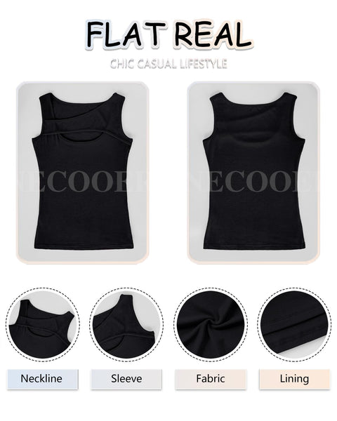 Necooer Womens Basic Black Tank Tops Summer Sleeveless Slim Shirt Ribbed Cutout Fitted Top Pullover T Shirt Tops for Women (Medium,Black)