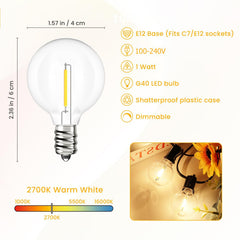 Svater 44m G40 LED Festoon Lights Outdoor, Connectable Garden Lights IP45 Weather-Resistant String Lights 2700K Warm White for Garden Wedding Gazebo Cafe Decor