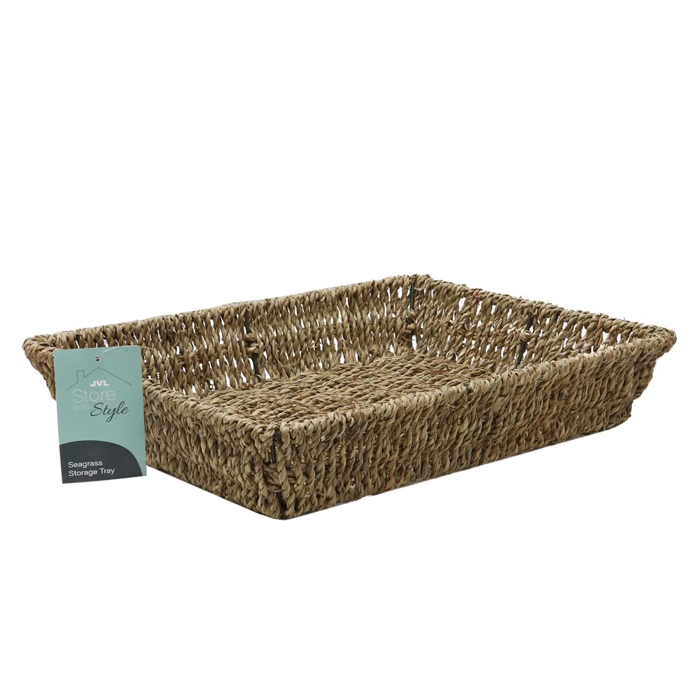 JVL Seagrass Rectangular Storage Tray, 33 x 25 x 6 cm