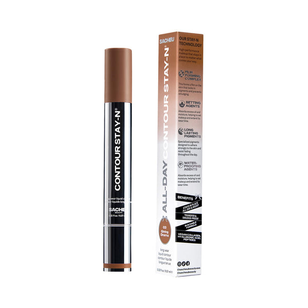 Sacheu Liquid Contour STAY-N Long Wear Bronzer Cream Contour Makeup — Long Lasting, Blendable, & Lightweight Formula — Vegan & Cruelty-free, Giving Drama