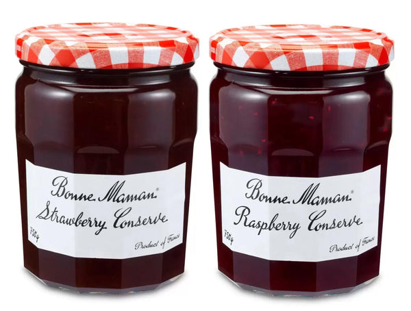 Bonne Maman Berry Medley: 750g Strawberry Preserves + 750g Raspberry Conserve, Delightfully Boxed Treatz