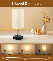 Table-Lamp-Bedside-Touch-Control-Dimmable-Charging-Rechargeable USB A+C Charger Ports 3-Way Dimmer Linen Fabric Shade Lamps LED Tables Lampe Reading Night Modern Lights Bedroom Living Bed Side Lounge
