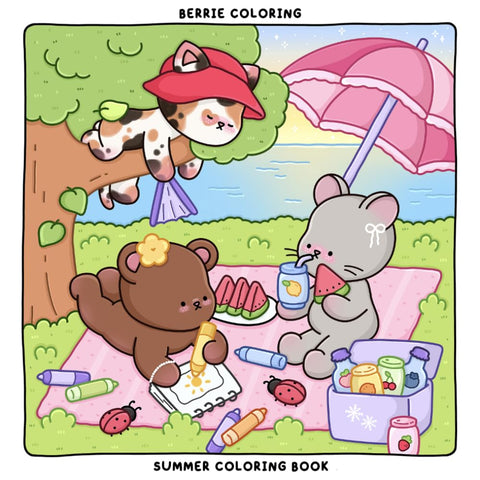 Berrie Coloring Summer: Cute and Cozy Coloring Book for Kids & Adults Featuring Easy to Color Animal Illustrations and Adorable Scenes
