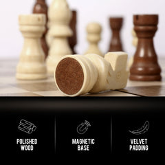 Sihaiyuan Chess Set, 15'' Magnetic Wooden Chess Board, Travel Chess Set for Adults & Kids, 2-in-1 Chess and Checkers Board Game