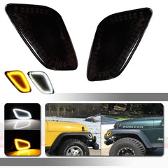 Tonsya 2 in 1 Full Amber white Led Light Black Smoked Lens kit Compatible With 1997-2006 Jeep Wrangler TJ Assembly Replacement Front Bumper Passenger Side Marker Turn Signal& Daytime runnning Lamp