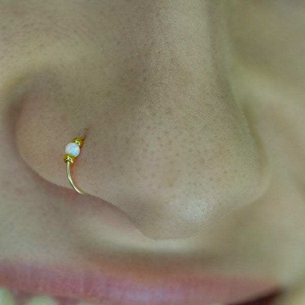 Thin 14k Gold Filled Tiny Nose Ring Hoop - 2 mm White Opal piercing Nose Hoop - 24 gauge very Thin Nose Hoop Tiny Piercings Nose Rings hoop - Opal nose rings