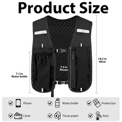 Unisex Running Vest with Phone Holder & Storage Adjustable Hydration Vest Lightweight & Breathable Running Backpack for Running Cycling Hiking (black, one size)