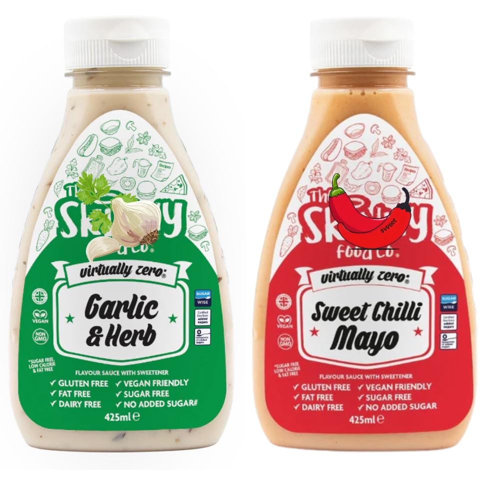 Zero Calorie Flavour Sauces – Garlic & Herb and Sweet Chilli Mayo – Fat Free, Sugar Free, Vegan Friendly, Gluten Free – 425ml Bottles (2-Pack)