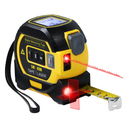 Fitdays 3-in-1 Laser Tape Measure with Cross Line Level - Digital Laser Measurement Tool 131ft/40m, Auto-Leveling LCD Display, in/ft/m Units | 16ft/5M Tape | (Yellow)