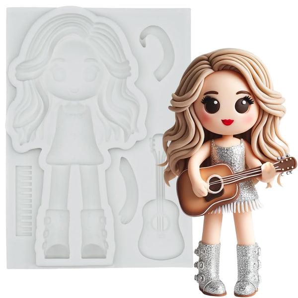 Taylor Fondant Silicone Mold 4" Girl Singer for Cake Decoration, Cupcake Topper, Candle, Wax, Clay Crafts