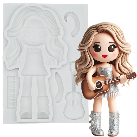 Taylor Fondant Silicone Mold 4" Girl Singer for Cake Decoration, Cupcake Topper, Candle, Wax, Clay Crafts