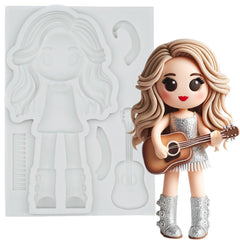 Taylor Fondant Silicone Mold 4" Girl Singer for Cake Decoration, Cupcake Topper, Candle, Wax, Clay Crafts