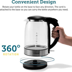 Cosori Kettle, 3000W, Food-Grade Stainless Steel Filter & Inner Lid, Glass Spout, BPA Free, Easy-Clean & No-Splash Design, Electric Fast Boil Tea Kettles With LED, Boil-Dry Protection, Black