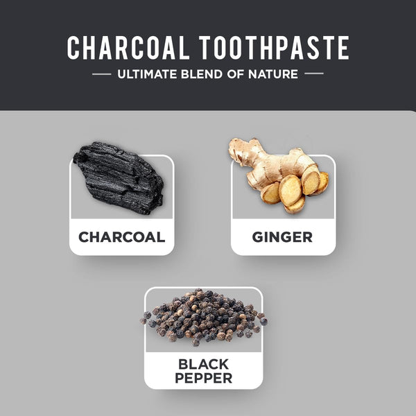 Dabur Charcoal Organic Toothpaste - 100ml | for Teeth Whitening, Brighter Smile & Healthy Gums | Natural Oral Care with Blend of Black Pepper & Ginger Extracts