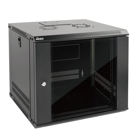 Tecmojo 9U 450mm Depth Wall Mount Server Cabinet IT Network Rack Enclosure Lockable Door and Side Panels Black, Standard Glass Door, for 19" IT Equipment, A/V Devices, Flat Package