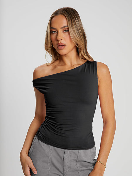 Trendy Queen Womens Summer Tops Off The Shoulder Going Out T Shirts Crop Tank Top Casual Dressy Work Clothes Cute Y2k Fashion Outfits 2025 Black S