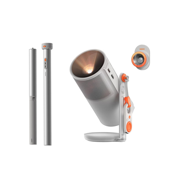 XGIMI MoGo 4 2025 NEW Portable Projector with PowerBase Stand, 5 Hours of Playtime, Google TV with Licensed Netflix, 360° Adjustable Stand, 450 ISO Lumens, 2 x 6W Harman Kardon