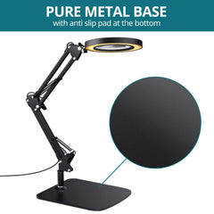YGiTK Magnifying Glass with Light and Stand, Desk Magnifier Lamp with Adjustable Swing Arm LED Lighted Magnifying Glass with Clamp Real Glass Lens for Reading, Hobbies, Work & Crafting