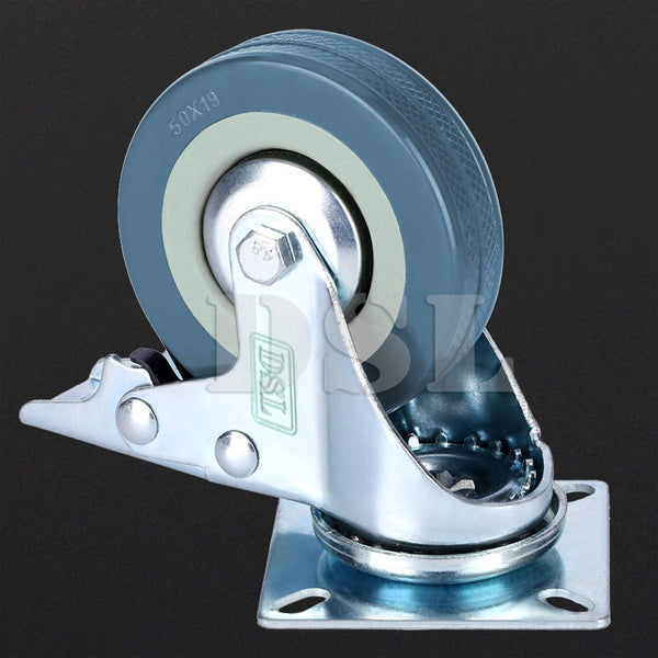 DSL Heavy Duty Braked 50mm Swivel Castor Wheels Trolley – Caster Wheels Set of 4 – Rubbered Castors for Furniture – Upto 200KG + Free Fitting