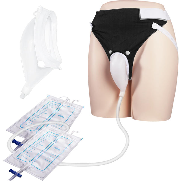Wearable Urine Collector with Soft Silicone Cup, Adjustable Breathable Pants, Long Drainage Tube, 1000ml Day Bag and 2000ml Night Bag, External Catheter for Men for Elderly Male Black