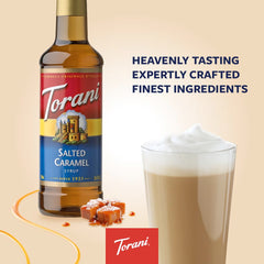 Torani Salted Caramel Coffee Syrup (750ml) - Pure Cane Sugar Coffee Syrups for Lattes, Hot Chocolates, Macchiatos & Dessert Drinks - Sweet & Salty Taste, Vegetarian-Friendly