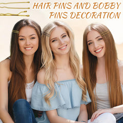 Aucuu 300 Pcs Bobby Pins Kit, Hair Pins for Women, Hair Grips, 100 Black Waved Hair Pins (50pcs L+50pcs S), 100 Black U Shaped H-air P-ins, 100 White Elastic Bands, with Storage Box