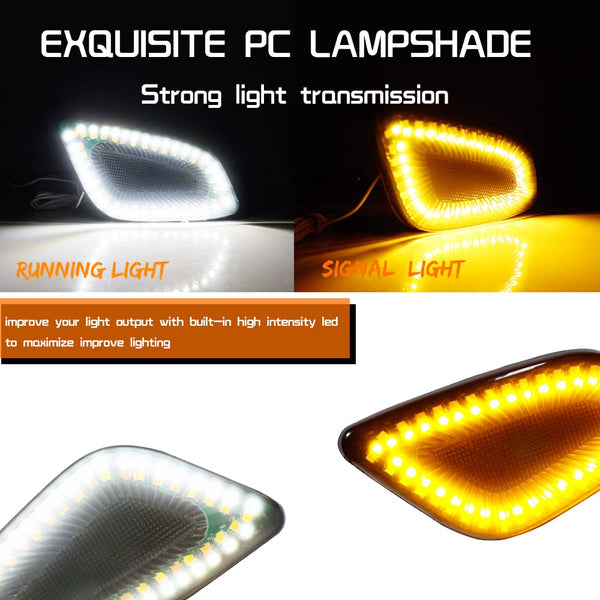 Tonsya 2 in 1 Full Amber white Led Light Black Smoked Lens kit Compatible With 1997-2006 Jeep Wrangler TJ Assembly Replacement Front Bumper Passenger Side Marker Turn Signal& Daytime runnning Lamp