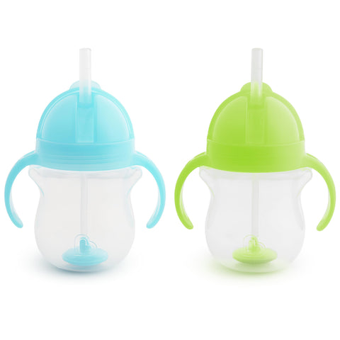 Munchkin Click Lock Weighted Straw Cup, 7 Ounce, Blue/Green, Pack of 2