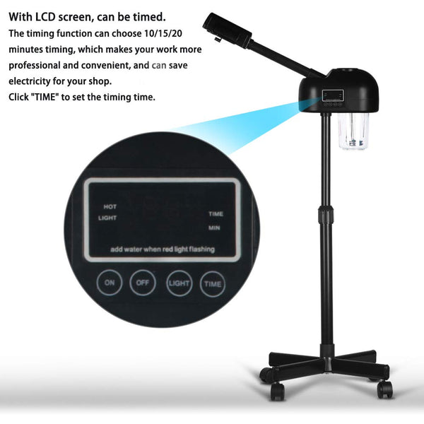 Professional Facial Steamer with LCD Screen, Timer, for Salon SPA Face Care, Height Adjustable, Black