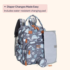 BabbleRoo Baby Changing Bag Backpack, Nappy Changing Back Pack Diaper Bags with Changing Mat & Pacifier Holder for Mom & Dad (Sea Animals)
