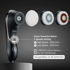 Facial Cleansing Brush, Rechargeable IPX-7 Waterproof Exfoliator for Women & Men with 4 Brush Heads