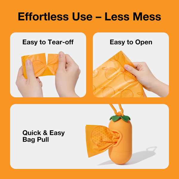VETRESKA Orange Scented Dog Poop Bags with Holder - 105 Extra Thick & Large Leak Proof Pet Waste Bags | Refill Roll for Dog Walking, Cat Litter | Strong, Long-Lasting Fresh Scent Poo Bags, Orange