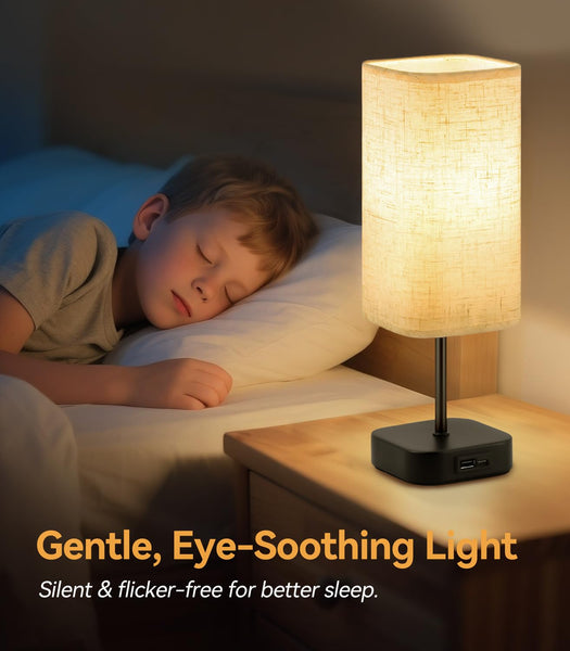 Table-Lamp-Bedside-Touch-Control-Dimmable-Charging-Rechargeable USB A+C Charger Ports 3-Way Dimmer Linen Fabric Shade Lamps LED Tables Lampe Reading Night Modern Lights Bedroom Living Bed Side Lounge