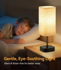 Table-Lamp-Bedside-Touch-Control-Dimmable-Charging-Rechargeable USB A+C Charger Ports 3-Way Dimmer Linen Fabric Shade Lamps LED Tables Lampe Reading Night Modern Lights Bedroom Living Bed Side Lounge