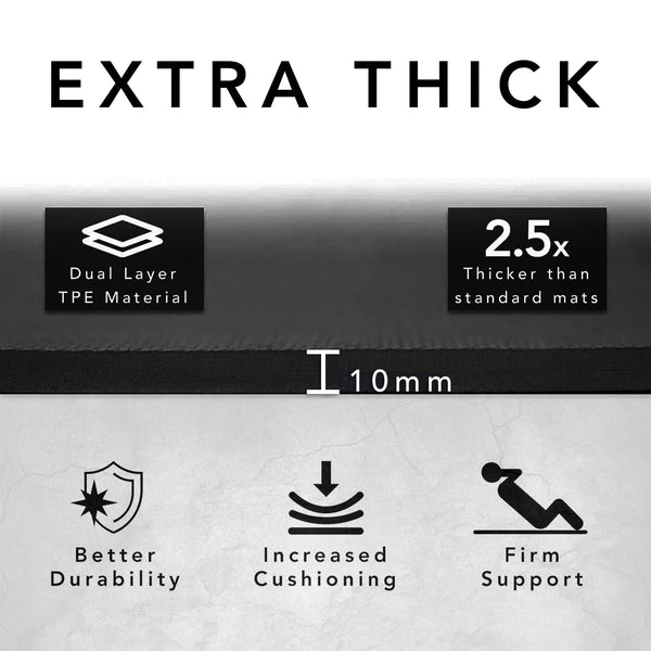 Large Exercise Mat – Extra Wide & Extra Thick Yoga Mat (183cm x 80cm x 10mm), TPE Fitness Mat with Free Carry Straps, Perfect for HiiT Home Workouts & Pilates - 'STRONG & FLEXIBLE' (Black)