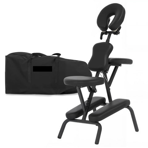 Portable Massage Chair for Tattoo and Spa Foldable Massage Therapy Chair with Adjustable Face Cradle High-Density Cushion Lightweight Design with Carrying Bag Ideal for Salon Use (Black)(Dark Black)