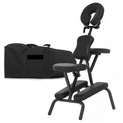Portable Massage Chair for Tattoo and Spa Foldable Massage Therapy Chair with Adjustable Face Cradle High-Density Cushion Lightweight Design with Carrying Bag Ideal for Salon Use (Black)(Dark Black)