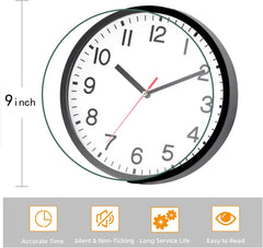 Wall Clock Silent & Non Ticking Modern Quartz 9"- Battery Operated Digital Quiet Sweep Office/home/school/Kitchen Decor Clocks