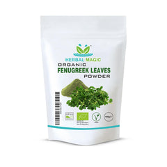 Herbal Magic's Organic Fenugreek leaf Powder (Methi) - Rich Flavoured Smoothies, Shakes, Juices, baking, Soups - Whole Leaf Used -Free from Fillers & Preservatives -100g