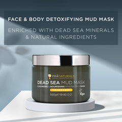 PraNaturals Dead Sea Mud Mask 550g Organic, Natural & Vegan, Cruelty-Free Cosmetic - Mineral-Rich, Hydrates, Detoxifies & Deeply Cleanses Skin Anti-Ageing, Suitable for All Skin Types