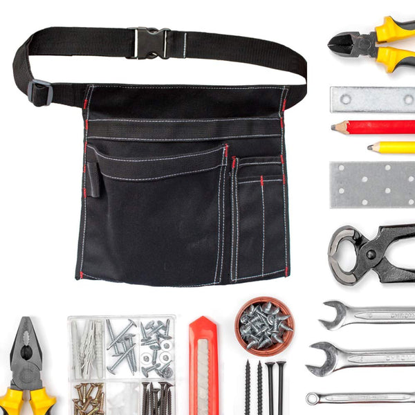 Cyleibe Tool Belt Pouch, 12OZ Multifunctional Canvas Waist Apron Tool Pocket Bags with Adjustable Belt Clip for Workshop Storage/Wood Working Tools/Screwdriver Pouch/Garden - Black