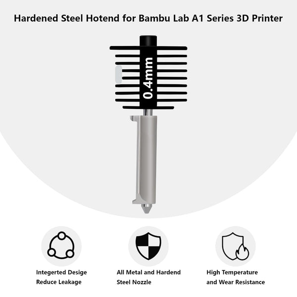 A1, A2L Hardened Steel Hotend Kit, 3D Printer Print Head Hot End Heating Block Kit with 0.4mm Leak-proof Integrated Nozzle and Silicone Socks for Bambu Lab A1/A1 Mini/A2L