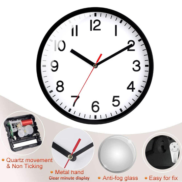 Wall Clock Silent & Non Ticking Modern Quartz 9"- Battery Operated Digital Quiet Sweep Office/home/school/Kitchen Decor Clocks